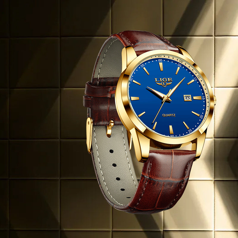 LIGE Fashion New Quartz Watch with Glow Businessmen Watch Single Calendar Three Needle Simple Pu Leather Band Watch Men's Business Watch