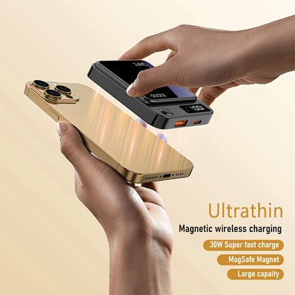 Magnetic Wireless Charging Power Bank, 10000mAh Battery 30W PD Fast Charging Power Bank, 15W Fast Wireless Charging, 2 Outputs And Dual Input External Battery Pack Compatible With Apple 17/16/15/14/13/12/11Pro Max Air And Other Android