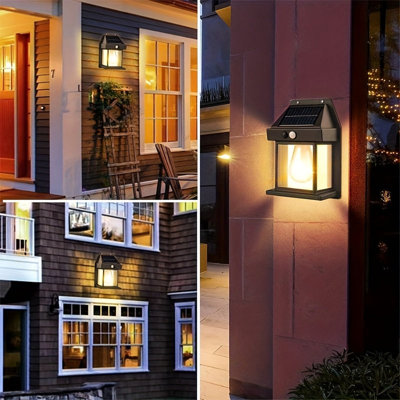 2pcs Solar-Powered Motion Sensor LED Outdoor Wall Lights with 3 Lighting Modes, Auto On/Off, Durable Plastic Construction & Lithium Battery - Solar Charged Security Lighting for Porch, Garden, Yard, Deck, Fence - Easy Semi-Recessed Installation