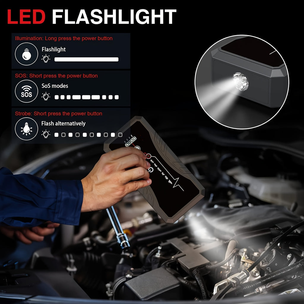 7000A Peak Portable Car Jump Starter Only Optional 7000A Peak Car Jump Starter with Air Pump, Jump Box Jumper Battery Pack (up to 10L Gas Or 8.5L Diesel) with Portable Charger, Emergency LED Light, High-Capacity Power Bank
