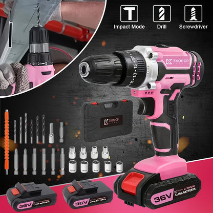 2025 New Wireless Drill Set, Impact Drill with 3/8-inch Keyless Chuck, Equipped with 25 Drill Bits, 25+1 Clutch Drill with Work Light, Maximum Torque Of 45Nm, 2 Variable Speeds, Equipped with 1/2 Lithium Batteries And Fast Charger