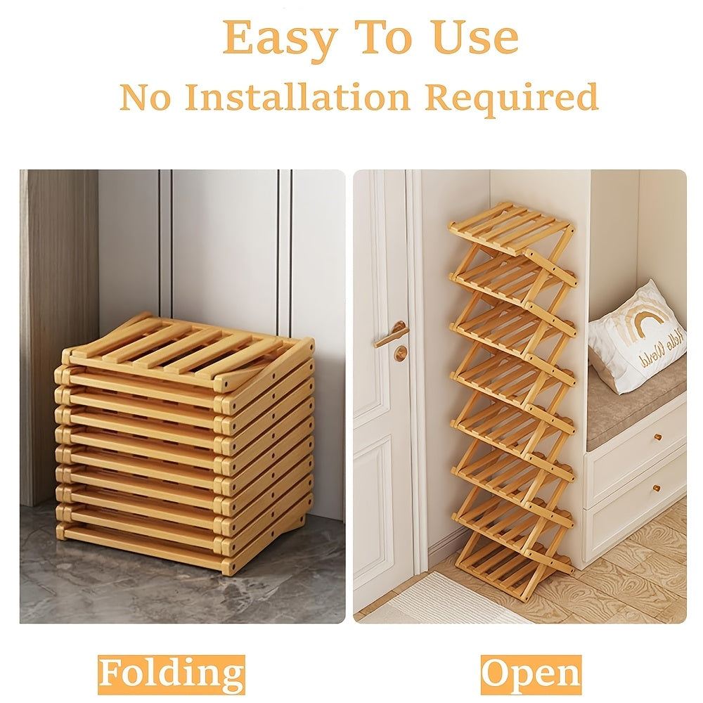 7 Tiers Shoe Rack, Bamboo Foldable Shoe Organizer Sturdy Shoe Shelf for Entryway, Closet, Bedroom, Hallway, Bedroom Storage, Narrow Shoe Rack for Door Hanging Boots Storage,, Space Saving Storage Organizer, Only for Cooking