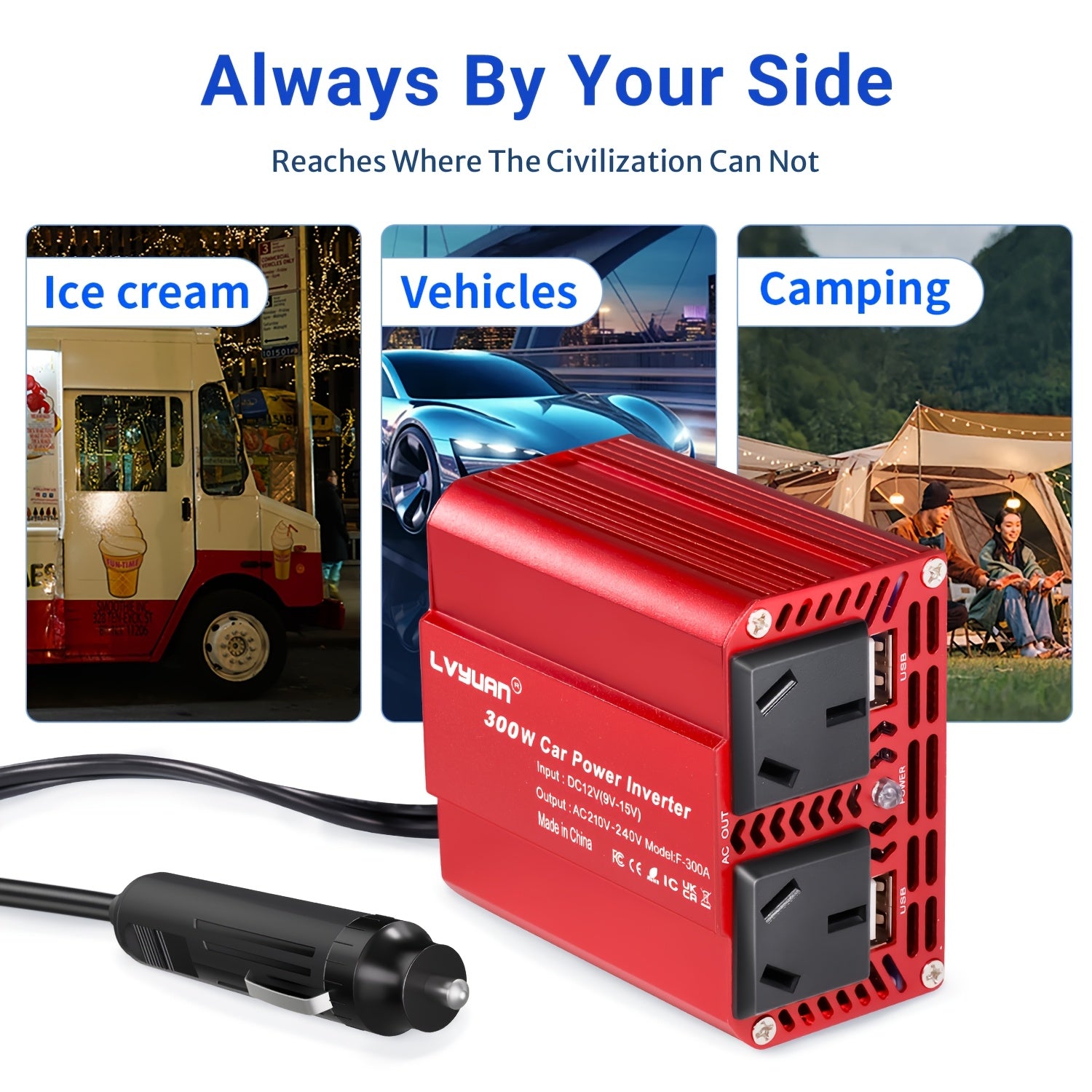 200W/300W Car Power Inverter - DC 12V to 220V AC Car Inverter Converter with 3.1A Dual USB Charging Ports And Dual AC Outlets - Car Power Adapter for Laptop, CPAP Machine, Nebulizer, Breast Pump. Also Suitable for Car Accessories, Tools