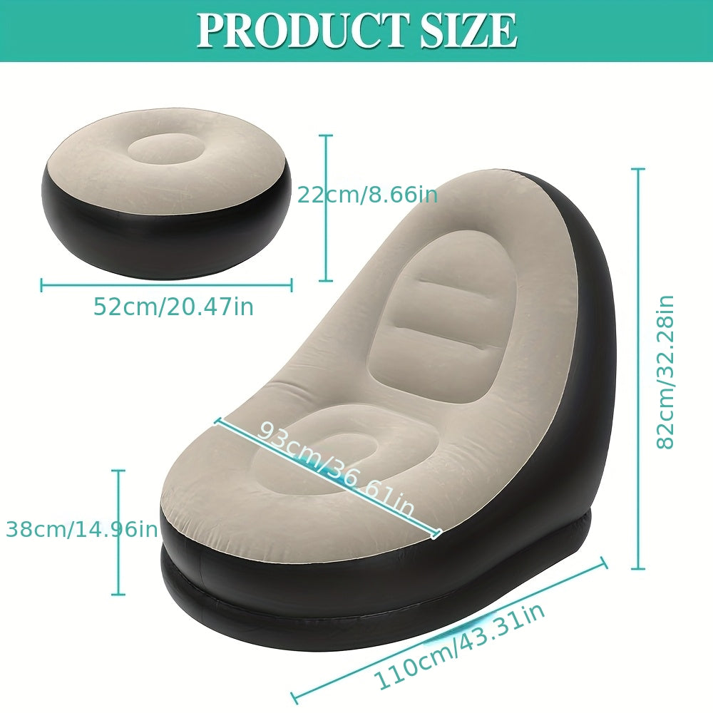 Portable Inflatable Sofa Bed with Footrest - Waterproof Outdoor/RV Furniture, Grey Modern Design, Comfortable Cushioned Seating for Camping, Balcony, Beach, Home - Ideal for Indoor/Outdoor Use, Perfect for In Any Setting