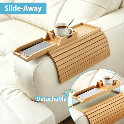 Foldable Pull Out Sofa Armrest Tray Table with Clip-On Bracket - Suitable for Couch Side Table, Cup Holder, Remote Control & Phone Organizer, Space-Saving for Small Apartments, Dorms, RVs