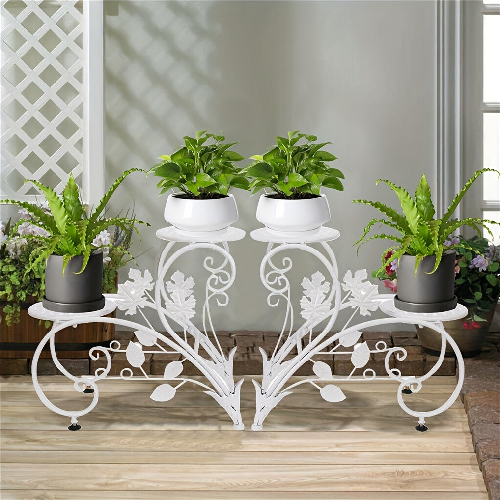 Set of 2 Half-Heart Shaped Metal Plant Pot Stands for Gardens And Patios, Designed As Elegant Art Display Shelves for Showcasing for Planters And Flowers