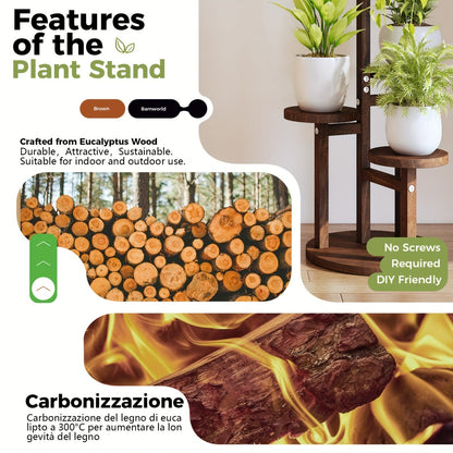 Indoor Plant Display Stand with 5 Tiers | Suitable for Various Plants · Wooden Shelf Designed for Corners | Ideal for Holding Flowers in Balconies, Offices, Living Rooms, Gardens, And Patios
