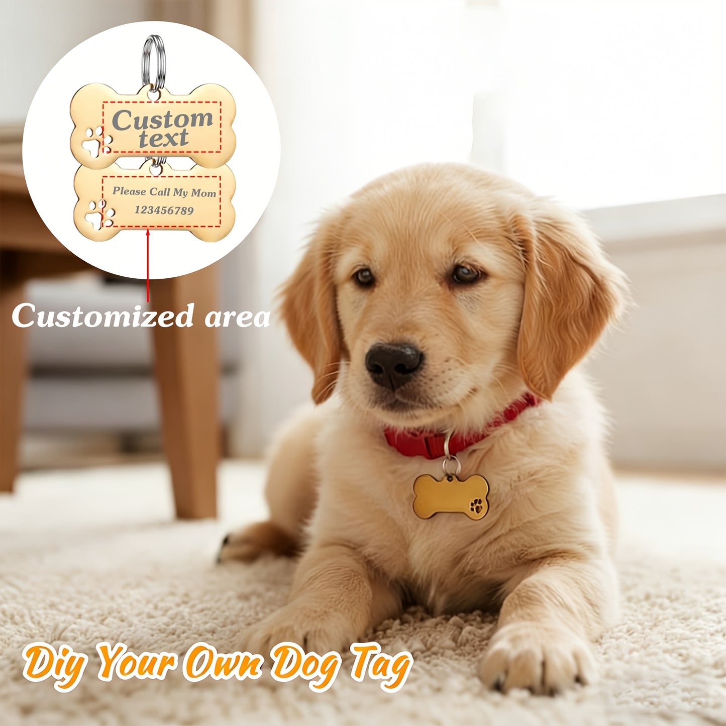 1pc Custom Dog Name Pendant | Bone-Shaped Engravable Pet ID Tag | Daily Wear/ Travel/ Pet Gift | Mother'S Day Gift | Teacher'S Day Gift