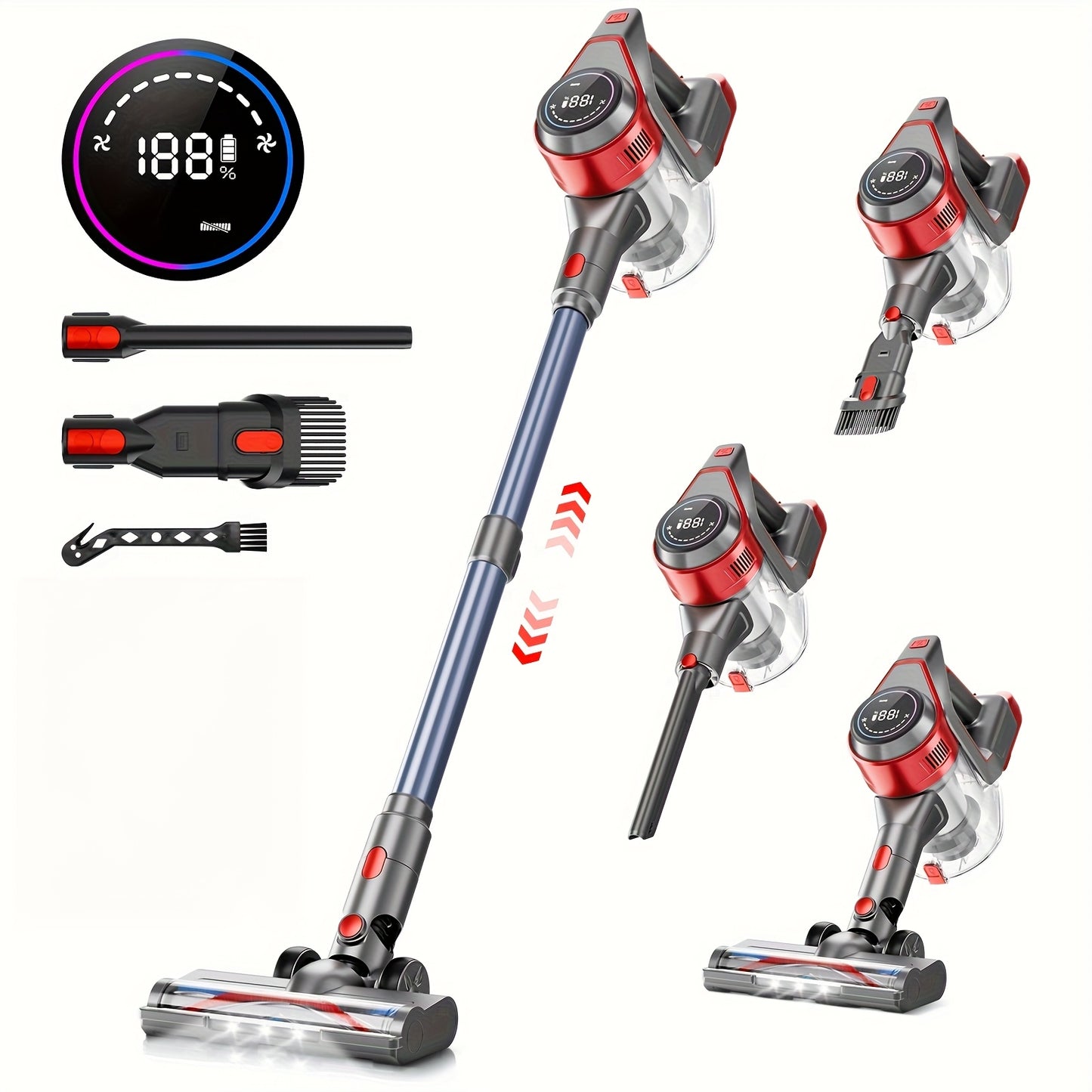 Cordless Lightweight Vacuum Cleaner 70 KPa | With Anti-tangle Brush, Multiple Suction Levels, Long Battery Life of Up To 45 Minutes, Suitable for Carpets, Pet Hair, Hardwood Floors, Includes Dusting Brush and Crevice