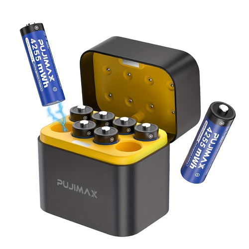 PUJIMAX 8pcs 4255mWh AA Rechargeable Lithium Battery High Performance 1.5V Lithium Battery, Long Lasting Rechargeable Lithium Ion Battery And All-in-One Charging Box - 8-Slot Charging Box. Ship From Australia, Fast Delivery