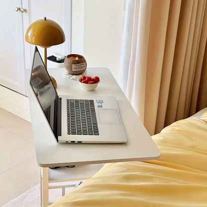 Adjustable Height Side Table, Bedside Table, Removable Desk with 4 Universal Wheels, Double-Layer Storage Shelf, Wooden Mobile Desk with Storage Shelves, No Electricity Required, for Home, Bedroom, Dorm, Laptop Stand, Desk & Drawer Organizer