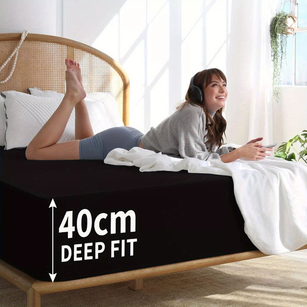2200TC Extra Deep Pocket Fitted Sheet, Suitable for Thick Mattresses, Breathable 100% Washed Cotton Bamboo Blend Cover, Luxury Hotel Quality Fitted Sheet - Soft, Ultra Soft & Comfortable, Queen Size Fitted Sheets for All Seasons