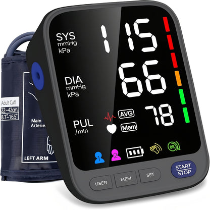 Puxzo Premium New Automatic Blood Pressure Monitor: Heart Rate Monitoring + Oversized Cuff, 120-Reading Memory, LED Large Screen with Tri-Colour Backlight Alerts, Dual-Power Portable Design. Blood Pressure And Heart Rate Monitor, Includes 4 Batteries