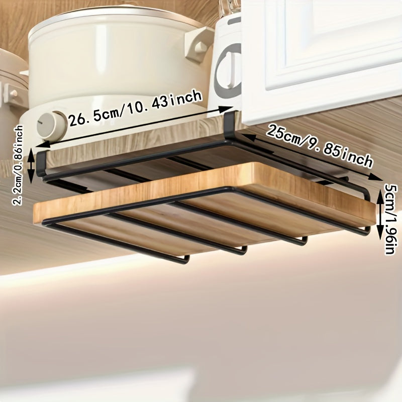 1pc Stainless Steel Space Saving Kitchen Hook Rack, Cutting Board & Lid Holder with Cabinet Door Hooks, Effortless Organizer for Kitchen Tools And Bathroom, Durable, Easy Install, Maximizes Space