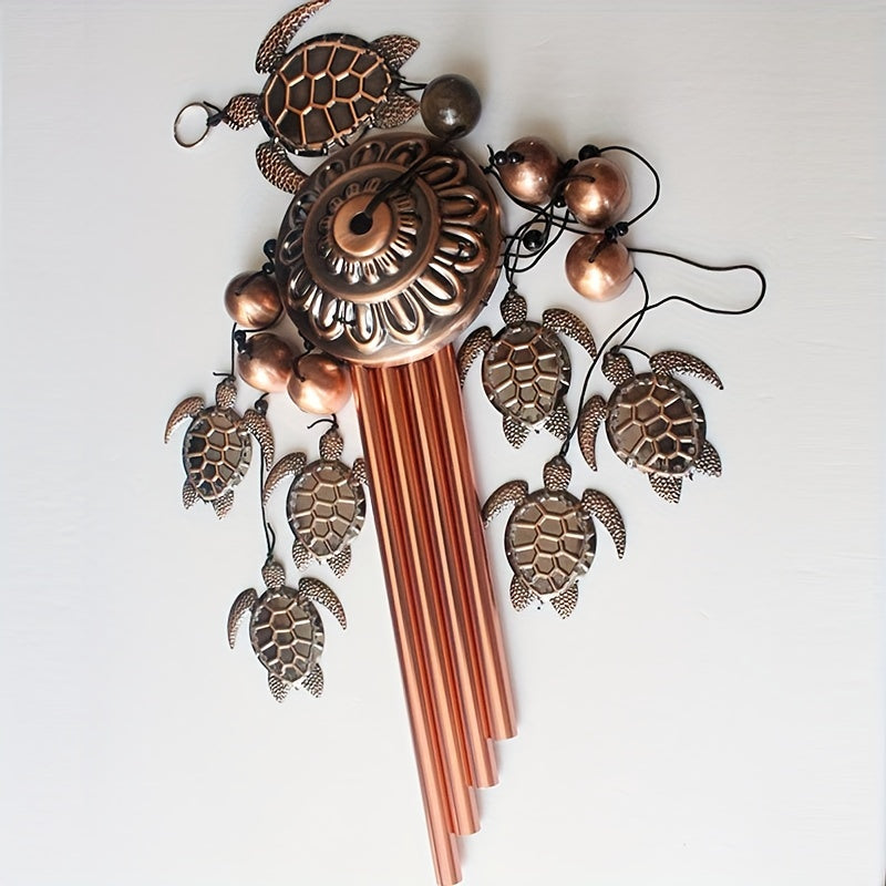 1pc Outdoor Bronze Sea Turtle Wind Chimes Suspension Mobile Tortoise Wind Chime Garden Decoration Gifts for Mom Friend, Thanksgiving Gifts, Aluminum Chime, Hanging Outdoor Decor