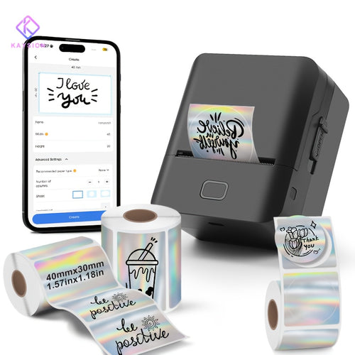KAYSION SK20 Mini Wireless Thermal Label Printer, With 3 Rolls Of Holographic Label Paper, Is Suitable For Small Businesses, Households, Offices, School, Scenarios.label Maker Printer, Label Printe