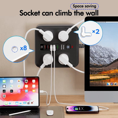 Smart Koala 10-in-1 Multi Ports Power Strip with USB & Surge Protection, 4 Outlets & 5 USB Ports, 1.8m Extension Cord, Wall Mountable, Ideal for Home Office & Gaming Consoles, 2500W Max Load Capacity, Gaming Console Accessory | Compact Power Strip | Effic