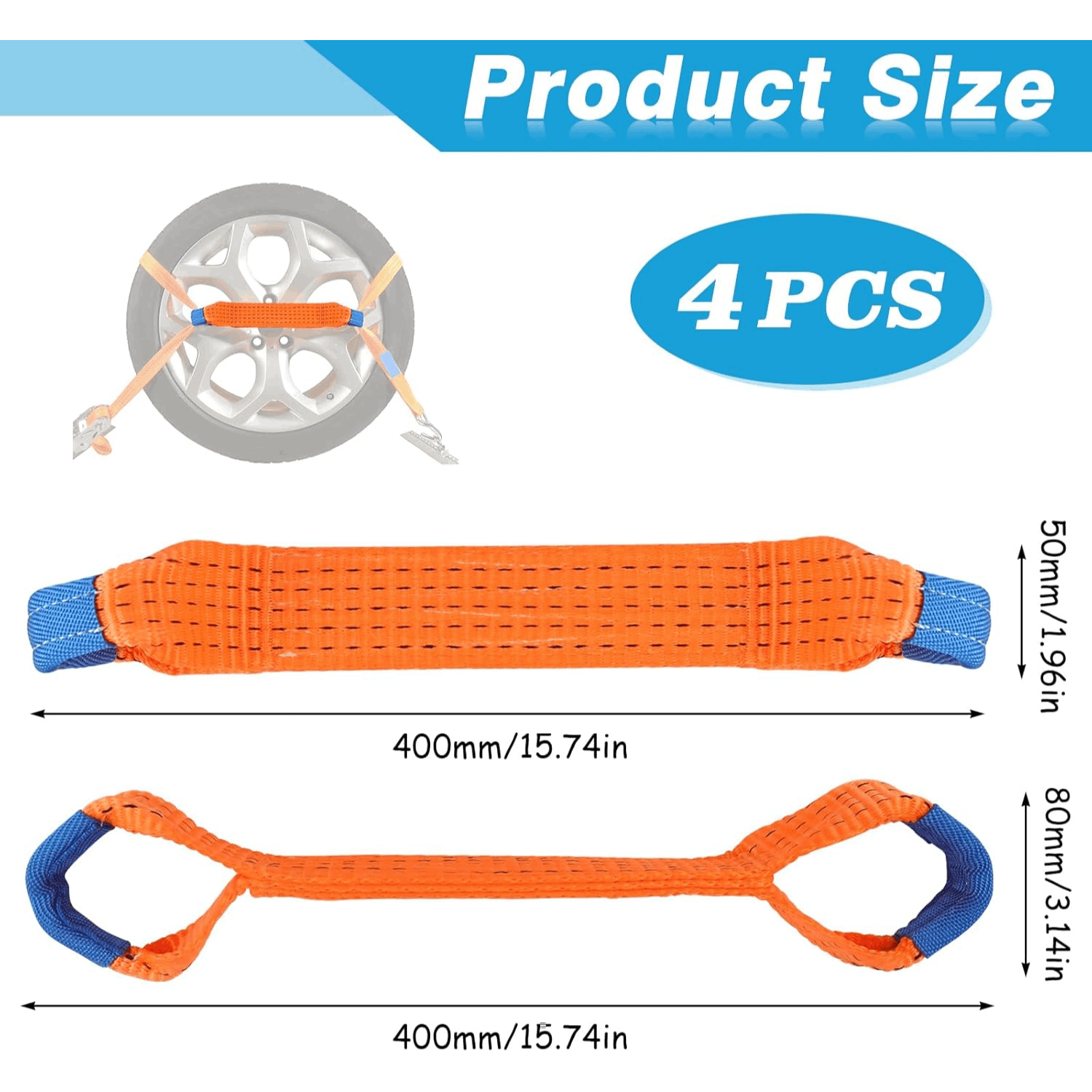 4pcs Heavy-Duty Vehicle Tie Down Straps, Vehicle Transport Tie-Down Straps - Universal - 4pcs - 50mm Width - Abrasion-Resistant - Non-Slip - Reusable Linen Ratchet Straps with Secure Tie-Off Hooks - Reusable Load Suitable for Cars, Trailer, and Roof Rack,
