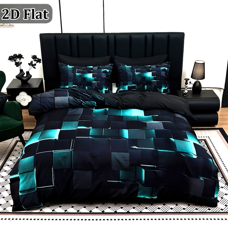 2D Flat 2/3pcs Trendy And Cool Technology Digital Printing Pillowcase Set, A Variety Of Patterns to Choose From, Versatile for Home Use Machine-washable, Four Sizes(Single, Double, Queen, King)(1 Quilt Cover + 1/2 Pillowcase, No Filling), 2D Flat