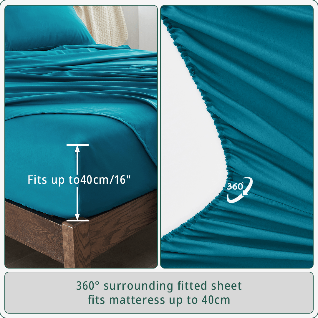 4-Piece Cooling Bamboo Sheet Set – Ultra-Breathable, Moisture-Wicking & Silky Smooth – 40cm Deep Pocket Design – Perfect for Summer Nights, Hot Sleepers, and Guest Bedrooms