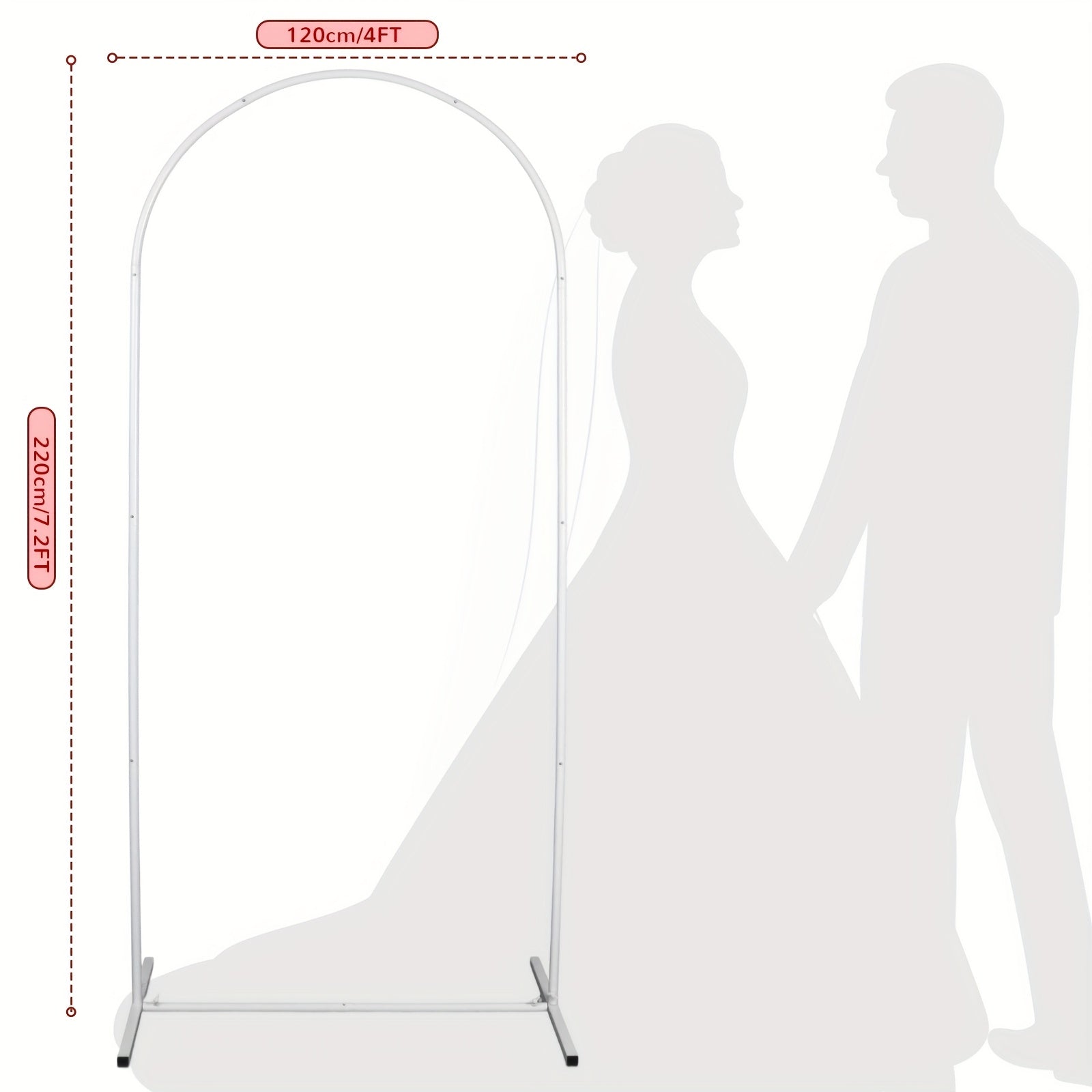 1pc Wedding Arch Backdrop Stand 219.46cm, 201.17cm, 182.88cm White Metal Wedding Arch Stand for Wedding Ceremony Shower Birthday Party Garden Floral Balloon Arch Decoration