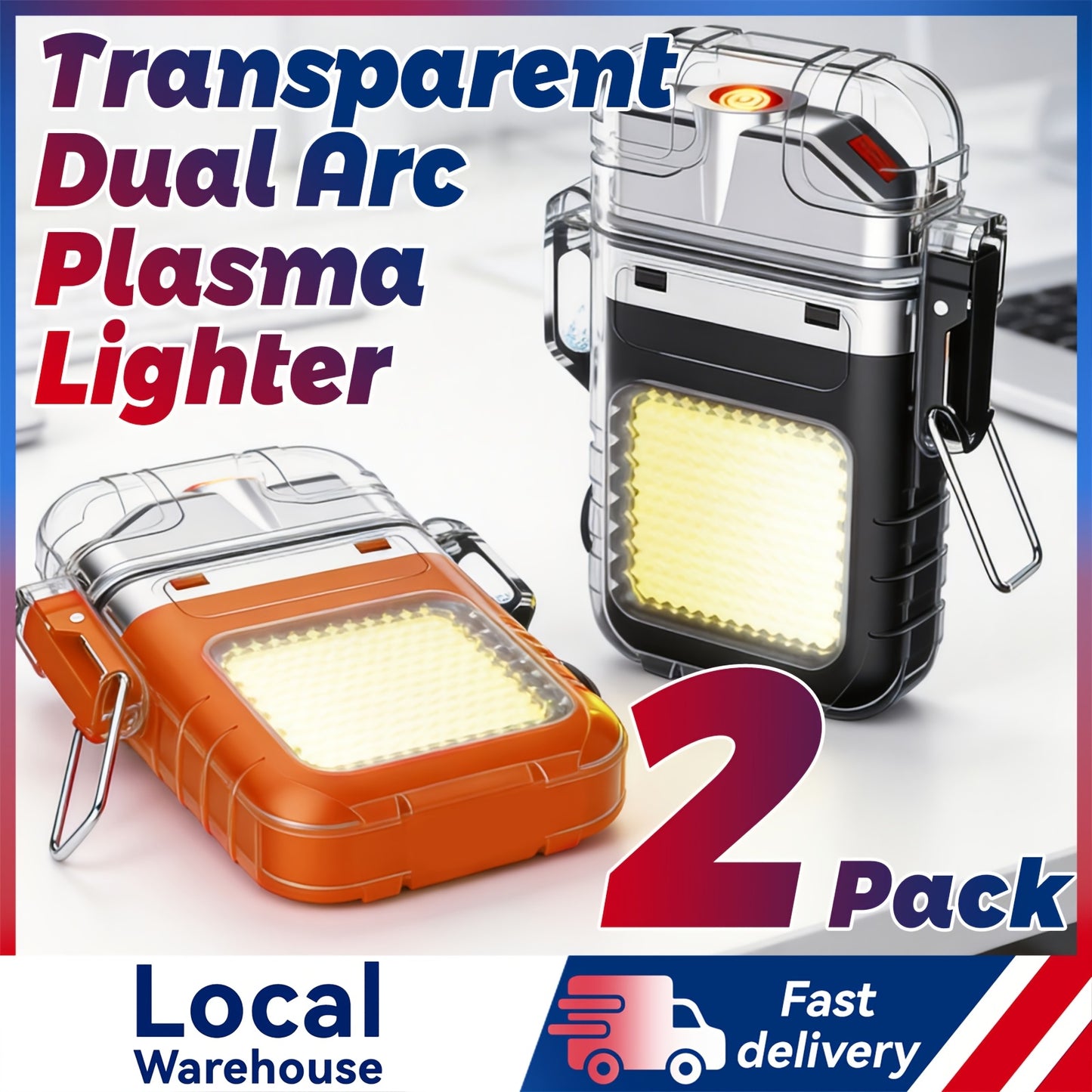 HEYMYTH Dual Arc Electric Plasma Lighter - USB Rechargeable & Flameless Windproof Lighter (1-Pack/2-Pack) - Survival Tactical Gear For Outdoor Camping, EDC - Fashion Design In Gift Box (Orange & Black