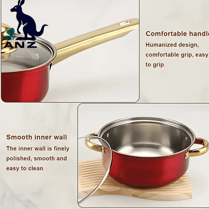 6 Pots And 6 Lids Multifunctional Stainless Steel Kitchen Stew Pot Set in Red And Blue, Suitable for Steaming, Frying, Camping And Traveling, Small Cookware, Cookware Set, Modern Kitchenware, Durable Cookware, Multi-Purpose Cookware, Home Chef, Camping Es