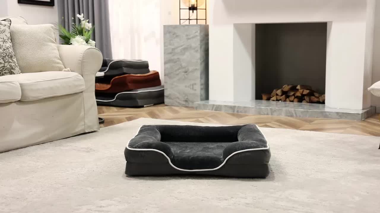 1pc Memory Foam Dog Sofa - Ultra Soft Breathable - Orthopedic Dog Beds - Removable Washable Cover - Ideal For Adults & Pets - Perfect For Holiday Season Comfort - Extra Large Dog Bed - M/L/XL - Grey