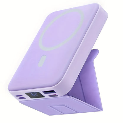 10000MAH Mini Magnetic Fast Charging Power Bank With Digital Screen, USB Portable Mobile Phone Powerbank Once, Comes With A Stand, Suitable For Airplane Travel, With Led Power Display, Stand Mobile Power, Devices At The Same Time, Comes With Stand