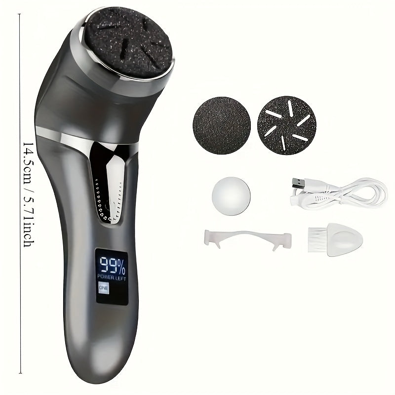 Rechargeable Electric Callus Remover With Built-in Dander Vacuum Cleaner - Professional Foot Care Kit, With LCD Display, 2 Speeds, Multiple Heads For Dead Skin Removal, Durable Plastic