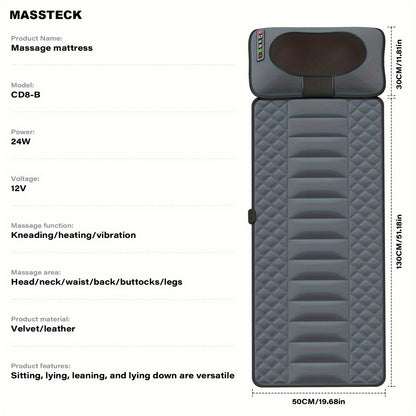 MASSTECK Complete Body Massage Mat Featuring Shiatsu Neck Massager, 3D Lumbar Support &, Back Heating, 10 Vibration Motors, Comprehensive Massager for Neck, Back, Waist, Hips, And Legs, Aids in Body, Ideal Massager Gift for Parents, Women, And Men