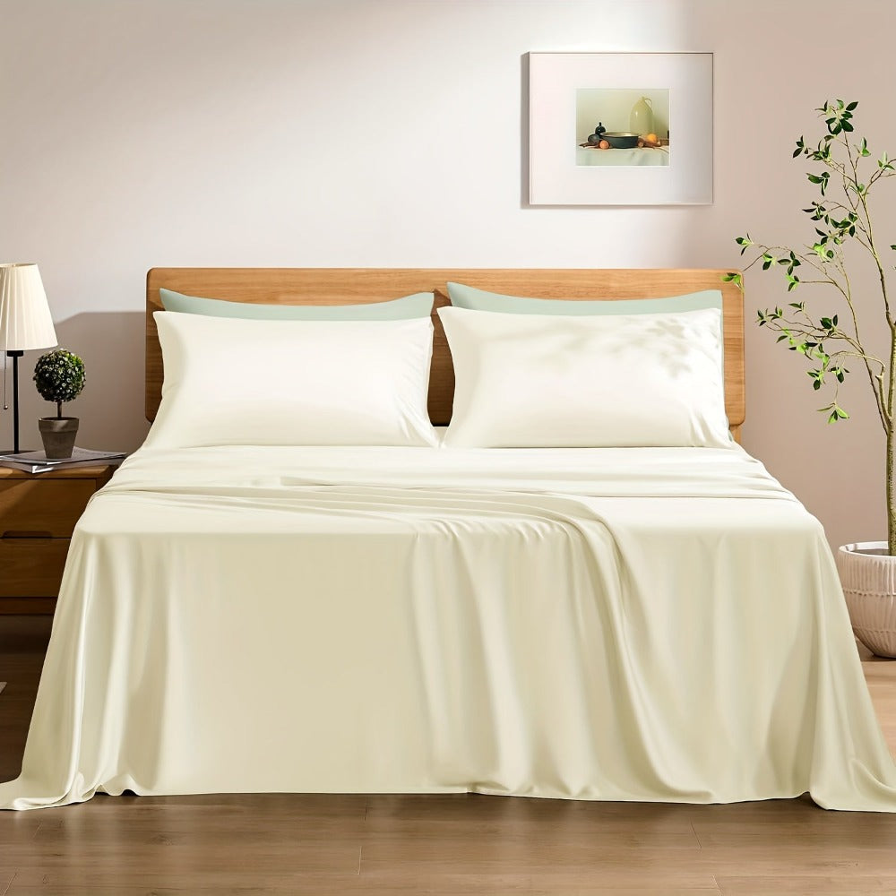 Egyptian Cotton Bed Sheet Set – 4-Piece 45.72cm Deep-Pocket Bedding – product detail angle