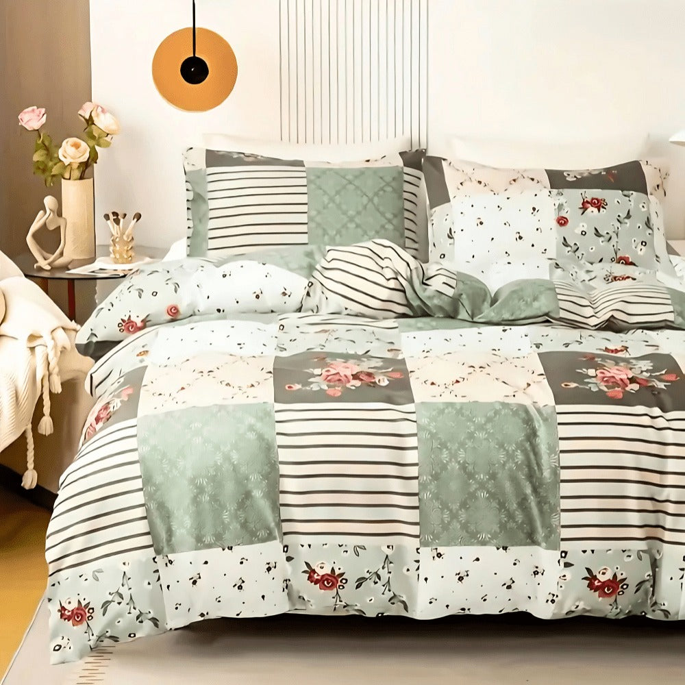 Emerald Plaid Quilt Cover Set – AU Sizes for Bedroom – close-up product details