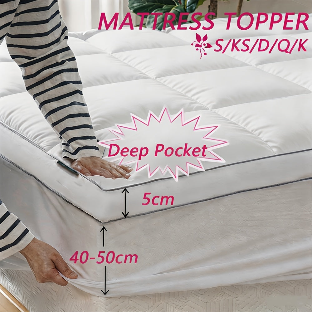 1500GSM Soft Mattress Topper, Cooling Mattress Topper, Soft Breathable Fitted Mattress Pads, Plush & Support, Skin-friendly, Fits 20.32-53.34 cm Deep Pocket, Hotel-Luxury Feel, Machine Washable