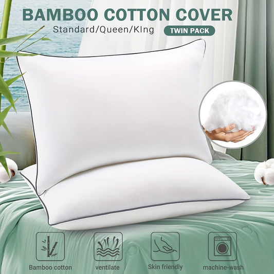 Bamboo Cotton Pillows, 2/4 Pack, Luxury 5-Star Hotel Quality Pillow, Deep Sleep, for All Seasons, Standard/ Queen/King Sizes, for Bedrooms, Guest Rooms, Relaxing Sleep, Ideal for Insomniacs, White, Using for Home And RV Bedrooms
