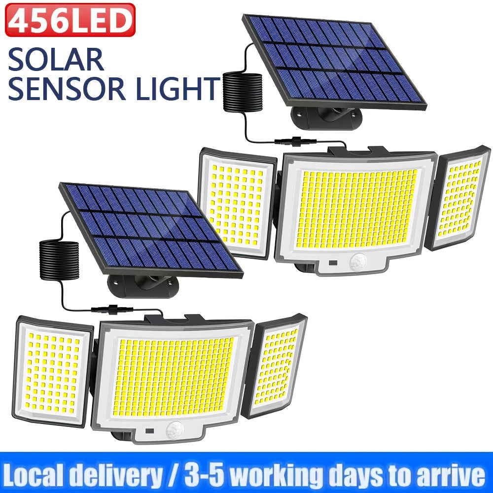 456 LEDs Upgrade Solar Spotlight With Motion Sensor 270° Lighting Angle, Outdoor Solar Wall Lights Flood Lamp, 3 Modes IP65 Solar Split Lamp With 5m Cable, Easter Courtyard Camping Lights, Solar Security Lights For Garden Pathway Porch Garage Yard