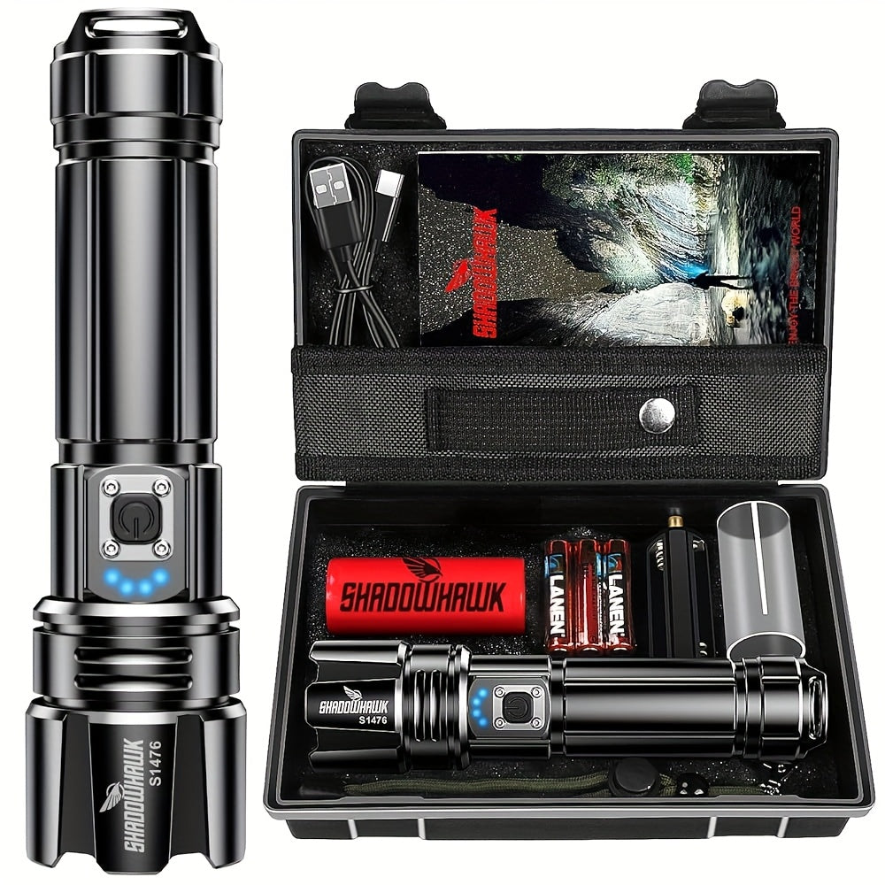LED Torch Rechargeable Flashlight With High Lumens, Shadowhawk XHP70.2 Super Bright Torch, High Powered Torches, Powerful Handheld Tactical Flashlight For Emergency Camping Hiking Gift