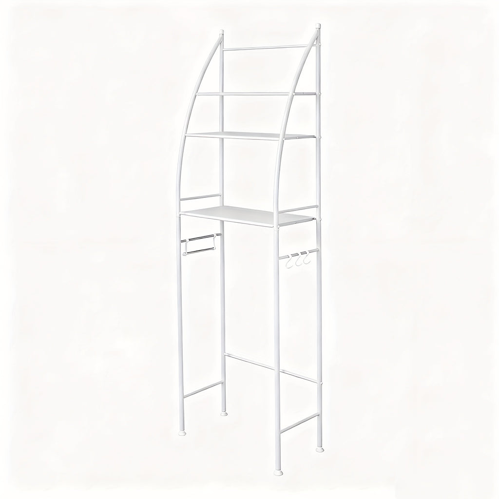 3-Tier Over Toilet Rack Bathroom Organizer Laundry Washing Machine Steel Storage Shelf Towel Accessories Hook Paper Roll Holder White Black, Shelves