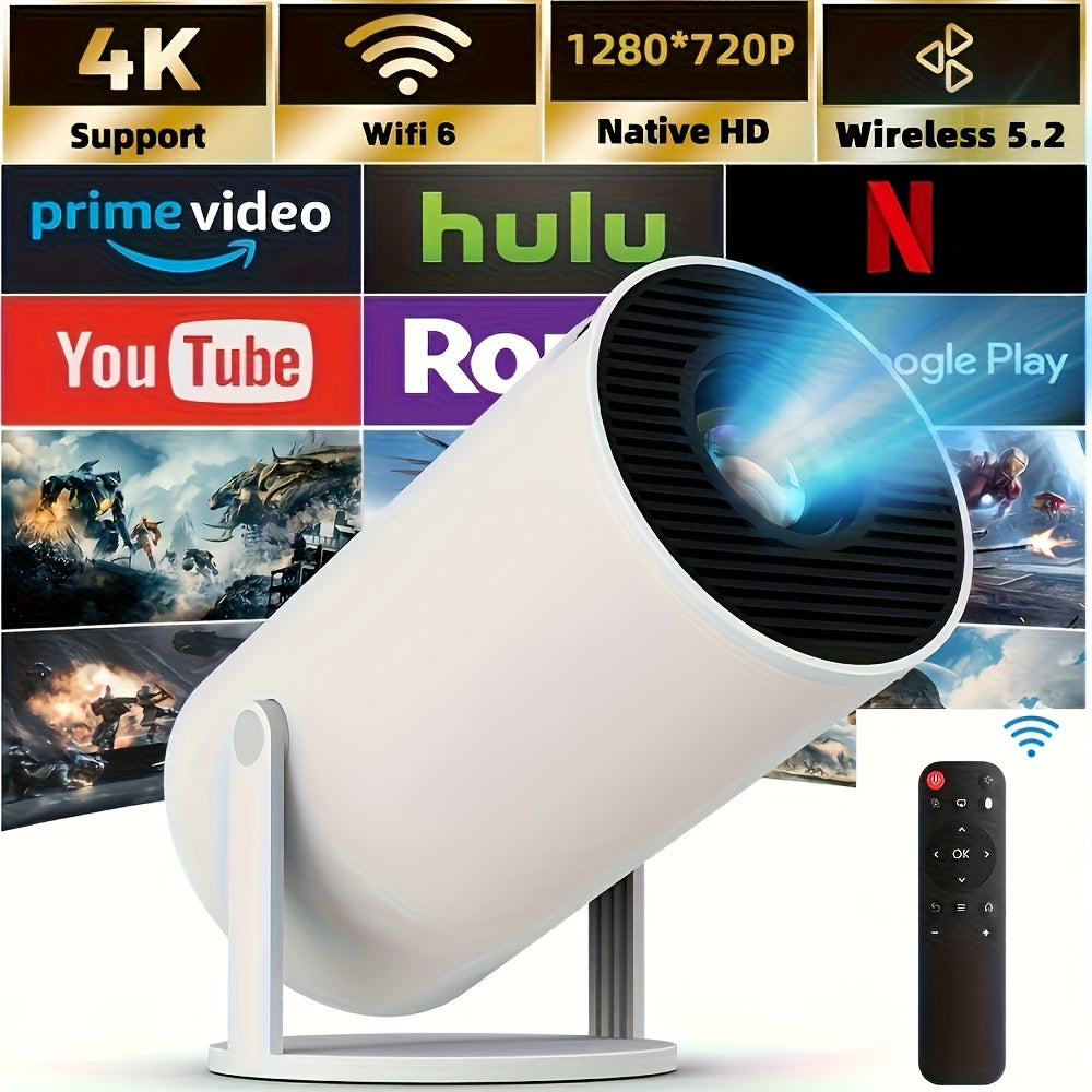 HY300 Pro Mini Portable Projector, Local 1280 X 720P Supports 4K/350ANSI Smart Projector with Wifi 6 BT 5.0, Screen Adjustment, 180 Degree Rotation, Home Video Projector Built-In Android 11.0 OS