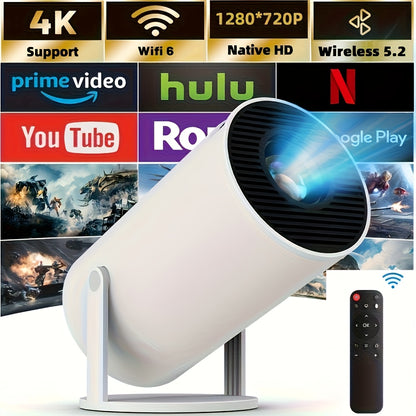 HY300 Pro Mini Portable Projector, Local 1280 X 720P Supports 4K/350ANSI Smart Projector with Wifi 6 BT 5.0, Screen Adjustment, 180 Degree Rotation, Home Video Projector Built-In Android 11.0 OS