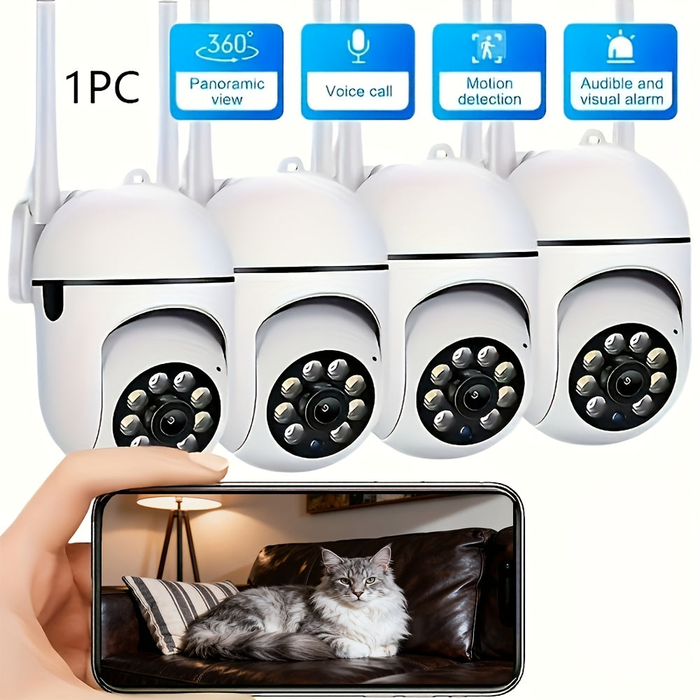 1pc Wireless WiFi Security Camera, Outdoor Weather-proof Water-proof Camera, 1080P HD, Color Night Vision, 2-Way Audio, 360 Pan/Tilt/Zoom, Ease Life APP, Motion Tracking & Detection for Home Security, Spotlight & Siren(Wired)