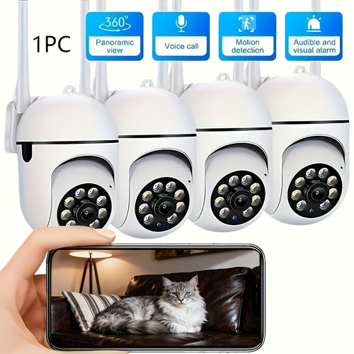 1pc Wireless WiFi Security Camera, Outdoor Weather-proof Water-proof Camera, 1080P HD, Color Night Vision, 2-Way Audio, 360 Pan/Tilt/Zoom, Ease Life APP, Motion Tracking & Detection for Home Security, Spotlight & Siren(Wired)