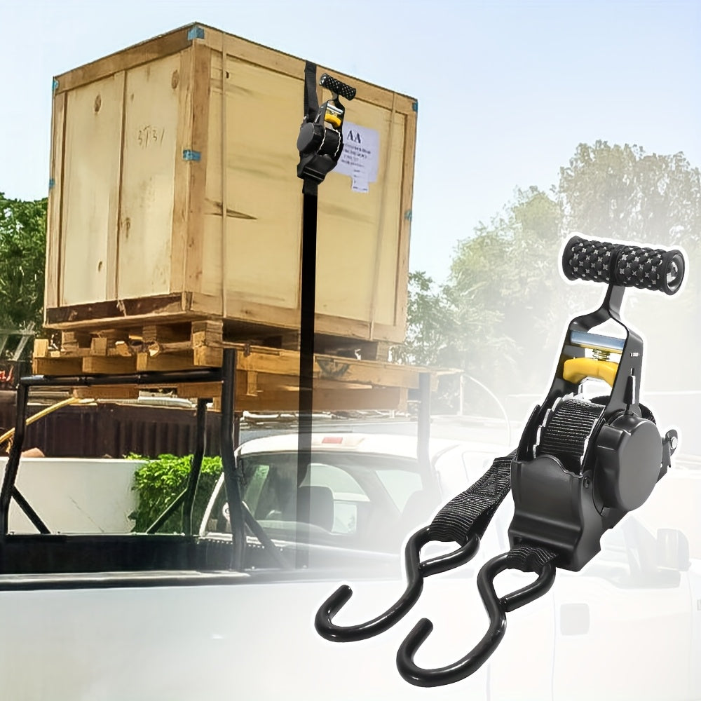 2pcs Black Automatic Retractable Cargo Straps with Heavy Duty Tensioner, Automatic Retractable Ratchet Tie Down Strap with S Hooks-Quick Release, Ultra Durable Nylon Material, Rust-Proof, Non-Slip, Wear-Resistant, No Assembly Required, Perfect Gift
