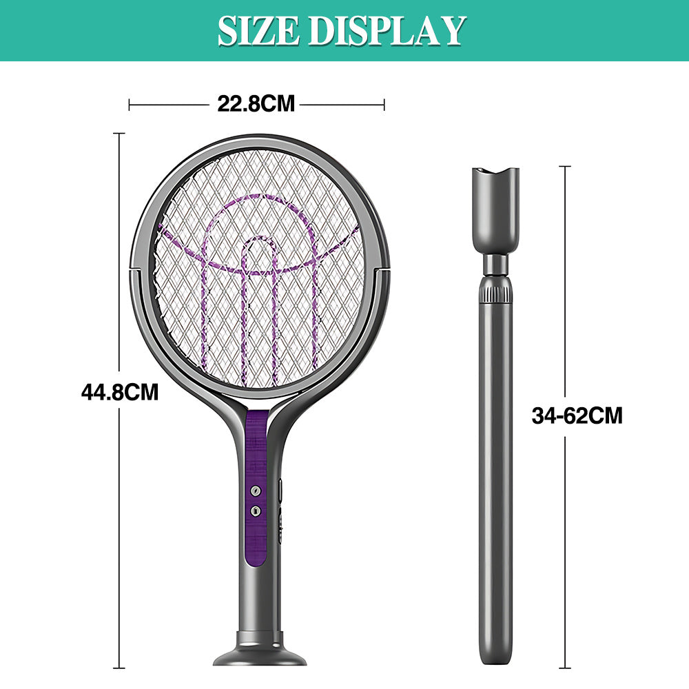 Multi-Functional Retractable Electric Mosquito Swatter, USB Foldable Fly Zapper with Rotating Head for Versatile Use, Ideal for Flies and Insects, Perfect for Summer Nights, Includes Purple Bug Light, Suitable for Indoor Home, Office, Backyard, and Campin