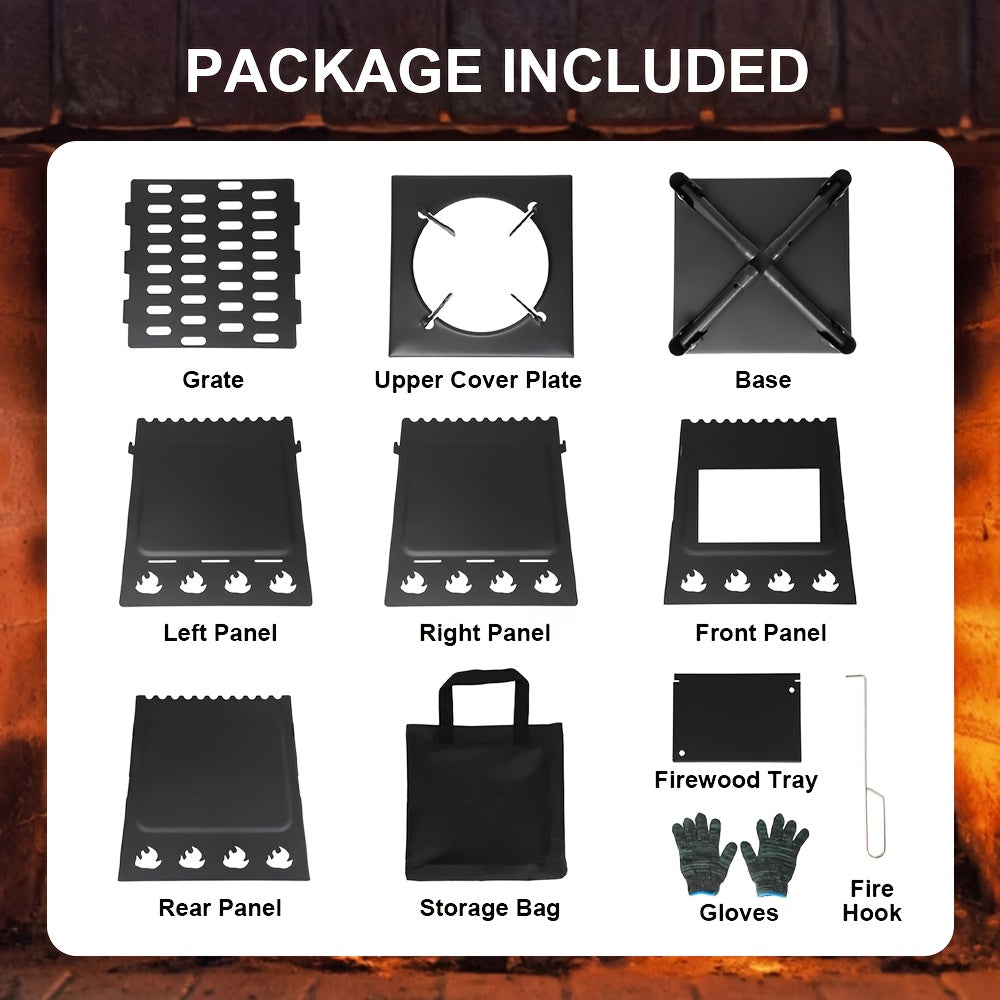 Portable Folding Firewood Stove for Outdoor Camping, Barbecue Campfire Wood Stove, Self-Driving Picnic Grill Tools, Portable Rocket Stove, Multifunctional Folding Stove for Picnic BBQ Camping