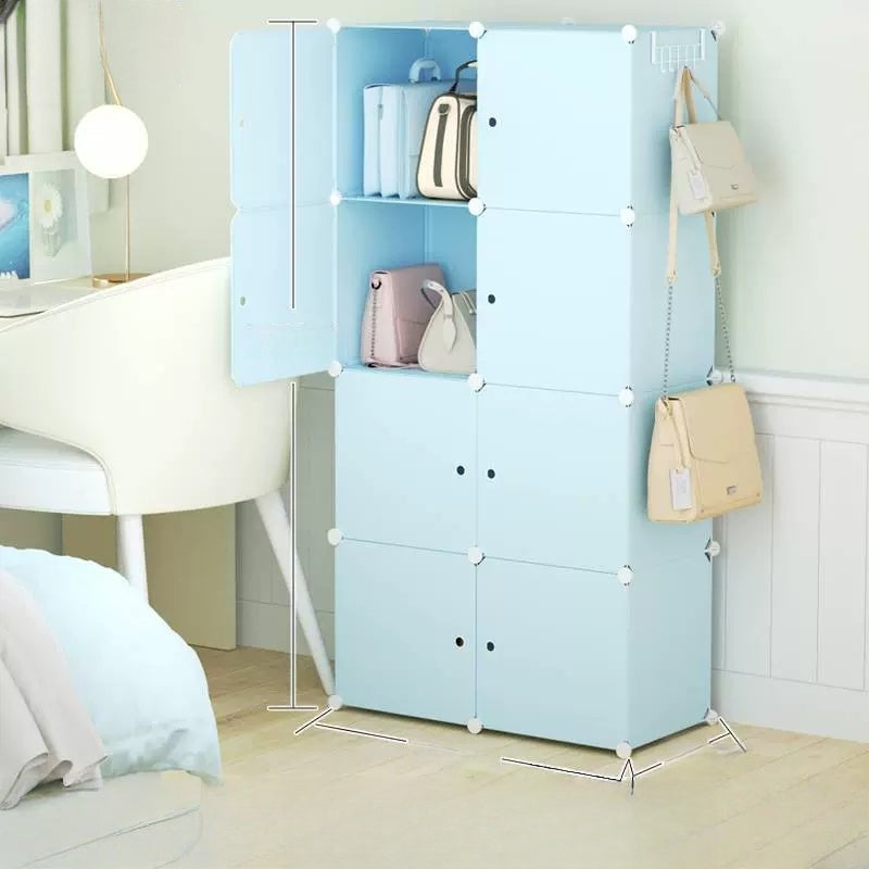 8-Cube Stackable Modular Storage Organizer Shelf With – Easy Assembly Durable Frame in Blue/Pink/Green – Multi-Functional Shelf for Books, Clothes, Toys & Sundries – Perfect for Home, Dorm, Rental Living