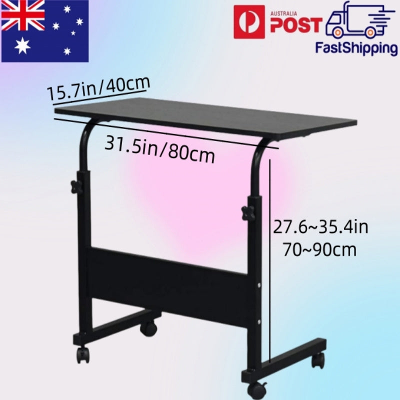 1PC Adjustable Height Mobile Computer Desk with 360° Swivel Casters - Multi-Functional Hardwood and Metal Study Table for Bedroom, Living Room, or Dorm, Easy Assembly Modern Home Office Desk (Black/White), Office Desk Furniture, Bedroom Workstation, Conte