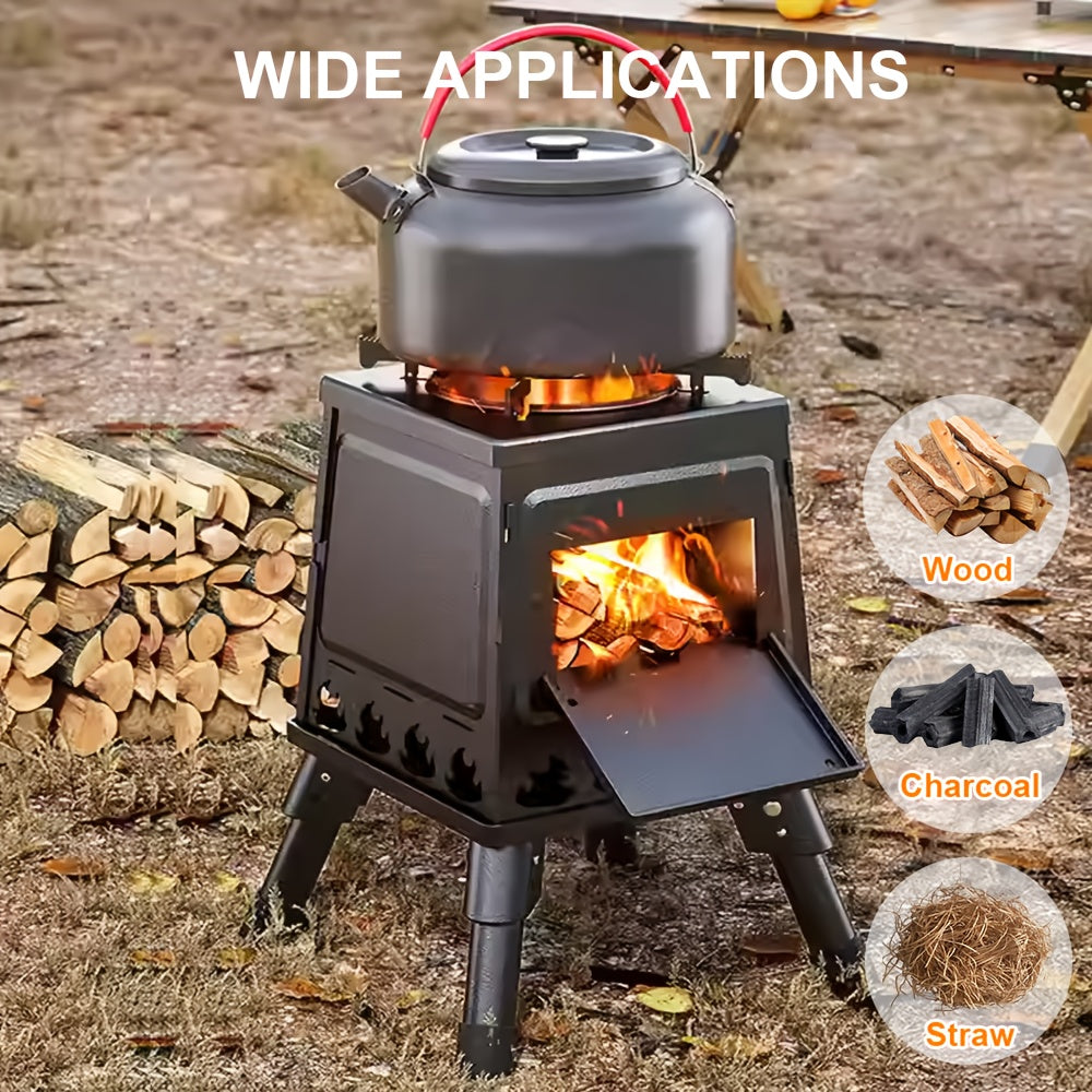 Portable Folding Firewood Stove for Outdoor Camping, Barbecue Campfire Wood Stove, Self-Driving Picnic Grill Tools, Portable Rocket Stove, Multifunctional Folding Stove for Picnic BBQ Camping