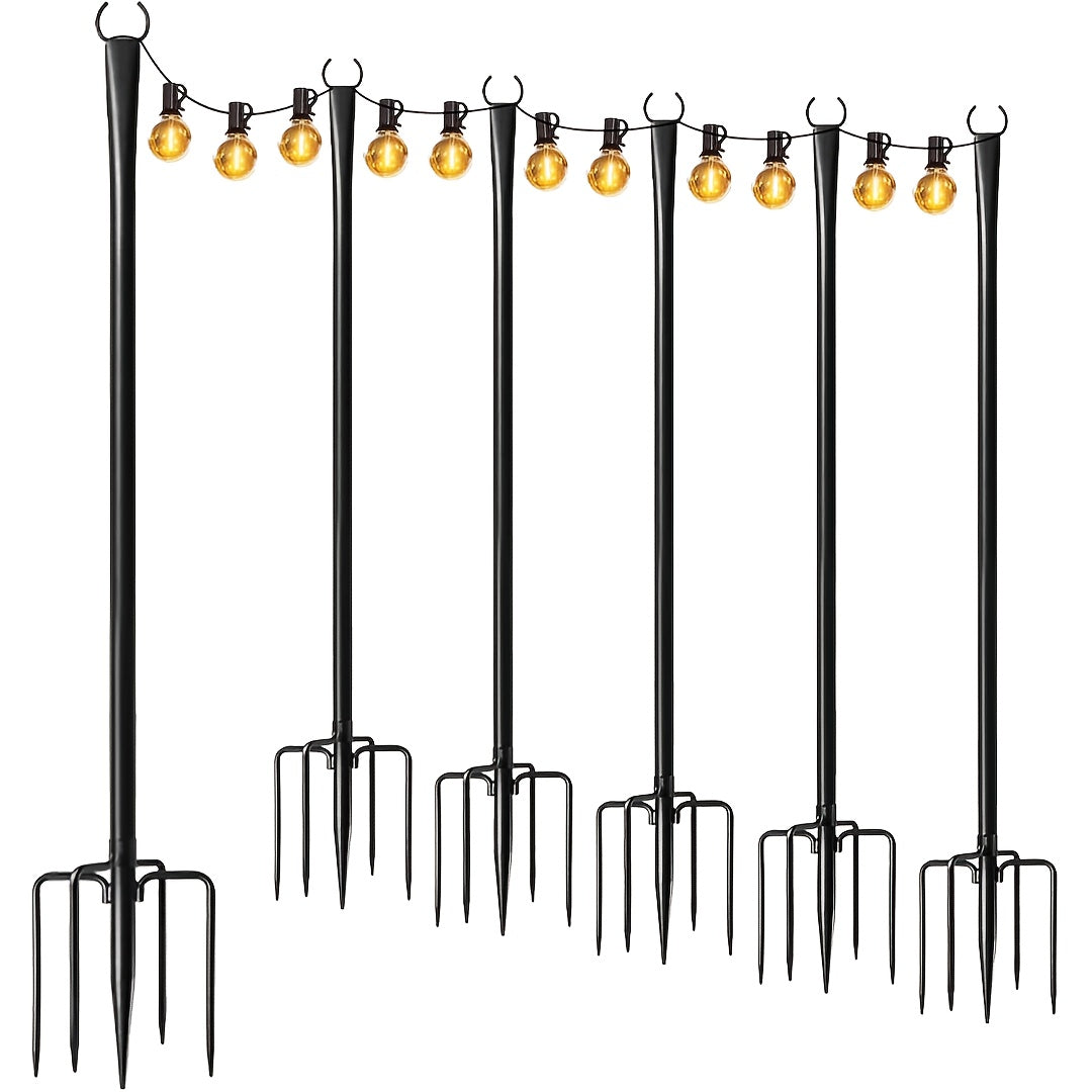 4 Pack 3.35 meter Heavy Duty Metal String Light Poles Adjustable Outdoor Lighting Stand For Patio, Backyard, Garden, Party & Wedding Rustproof & Sturdy With Hooks (Light String Not Included)