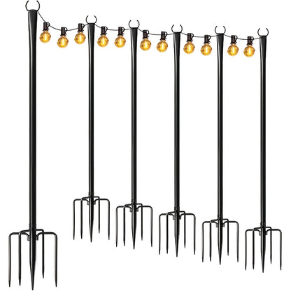 4 Pack 3.35 meter Heavy Duty Metal String Light Poles Adjustable Outdoor Lighting Stand For Patio, Backyard, Garden, Party & Wedding Rustproof & Sturdy With Hooks (Light String Not Included)